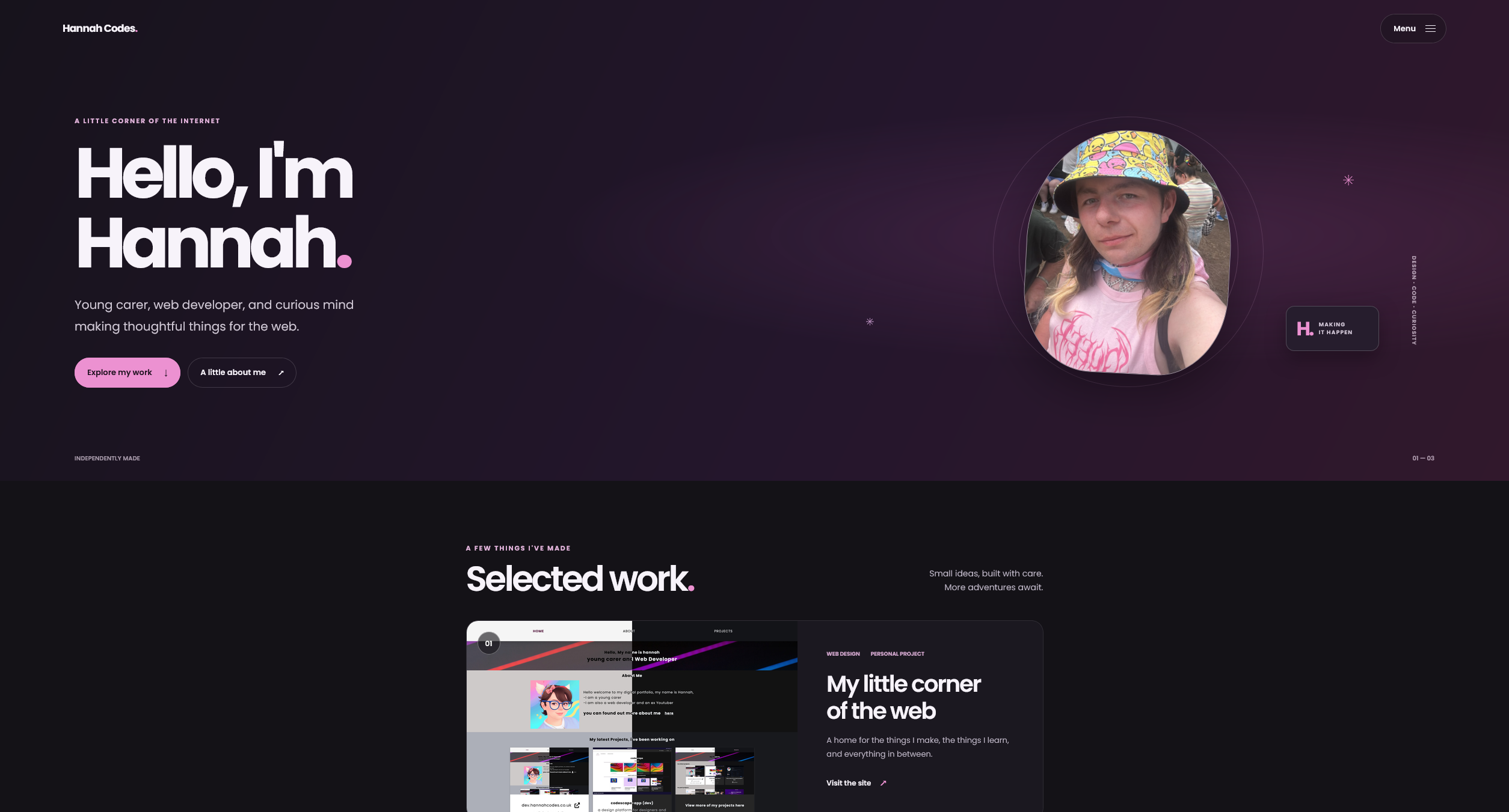 Preview of the Hannah Codes portfolio website